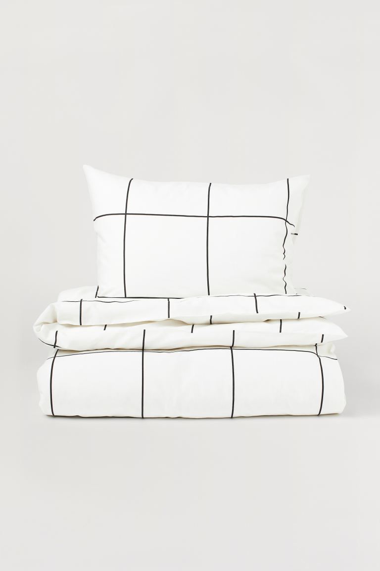 Twin duvet cover set in soft, woven fabric made from a lyocell and cotton blend with a printed pa... | H&M (US)