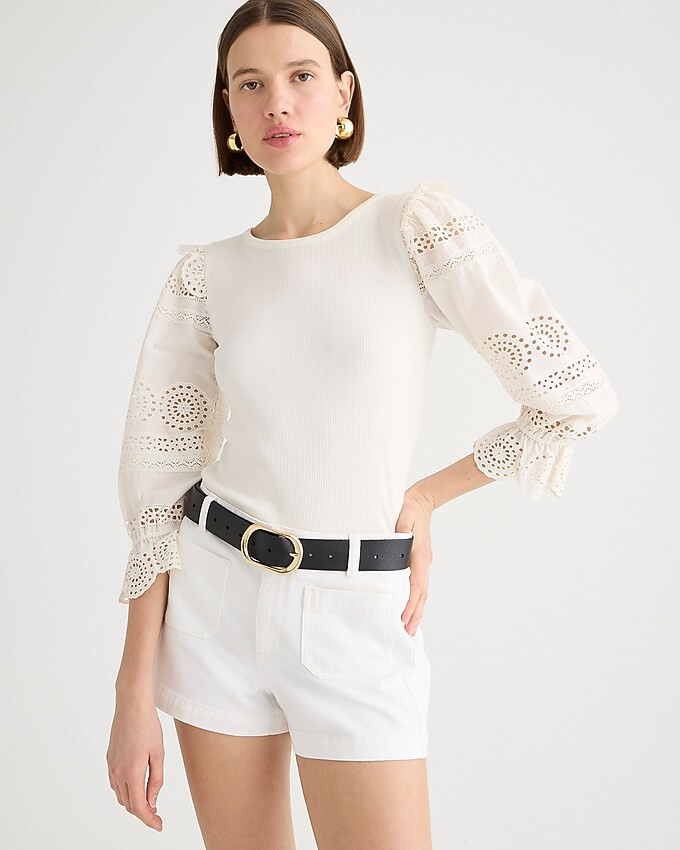 Ruffle-trim eyelet top in vintage rib | J. Crew US