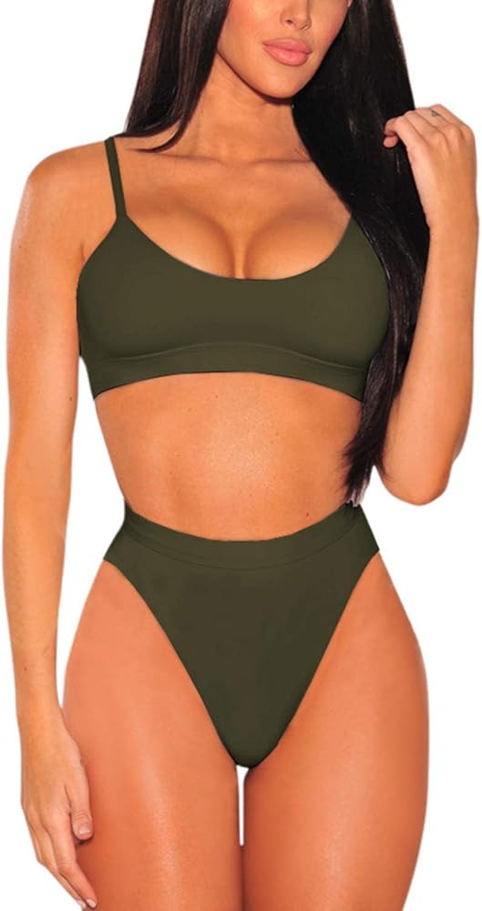 Pink Queen Women's Push Up Spaghetti Straps High Waisted Cheeky Two Piece Swimsuit | Amazon (US)