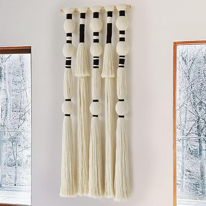 Flber Macrame Wall Hanging Tassels Sphericity Cotton Textile Hanging Geometric Yarn Wall Art for ... | Amazon (US)