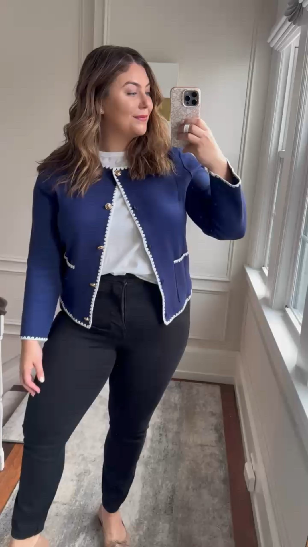 Wearing size XL in cardigan, XXL in t-shirt, 16 in jeans. Use CARALYN15 on your first order at Good American. 

#LTKMidsize #LTKWorkwear #LTKWatchNow