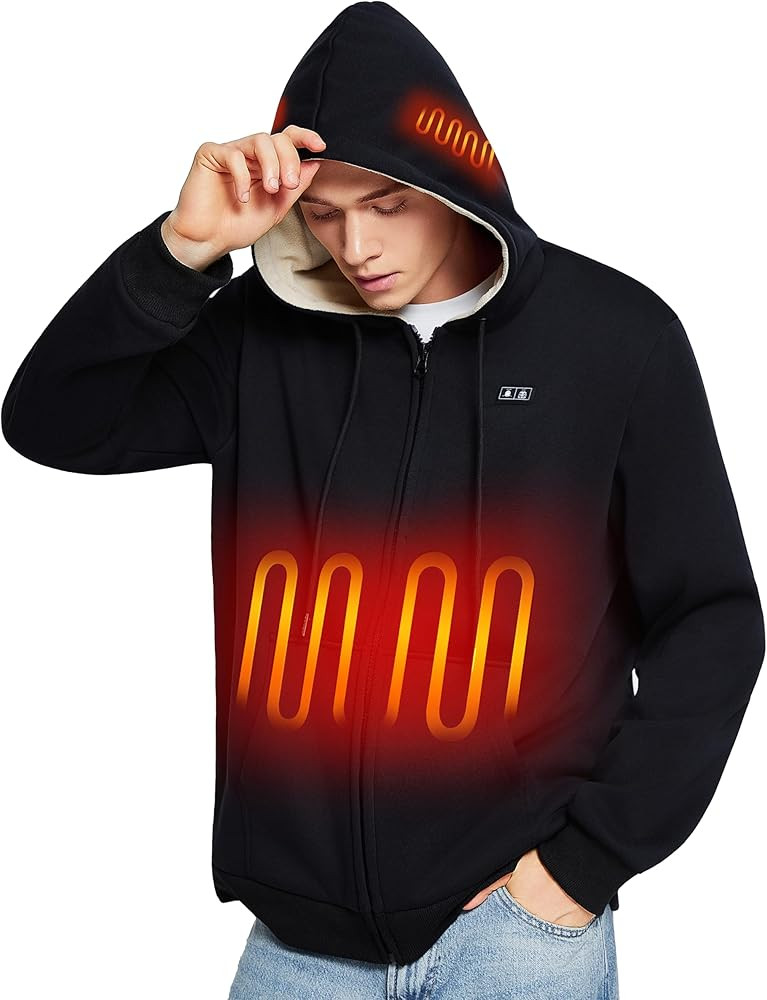 Loowoko Heated Hoodie with Battery,Electric Heated Zip-Up Sweatshirt Coat for Men Women Black,Upg... | Amazon (US)