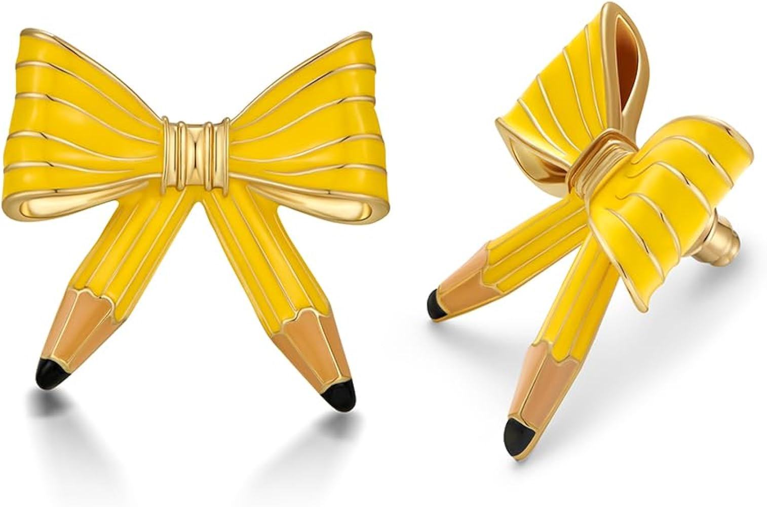 FAUTHENTICUTE Cute Teacher Earrings For Women Large Yellow Enamelled Pencil Studs Chunky Statement Earring Back To School Teacher Gift | Amazon (US)
