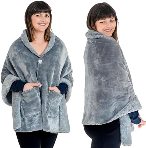Premium Double Layer Poncho Blanket -No Sleeves Easy On Easy Off- Drape and Go- Top Christmas Gif... | Amazon (US)