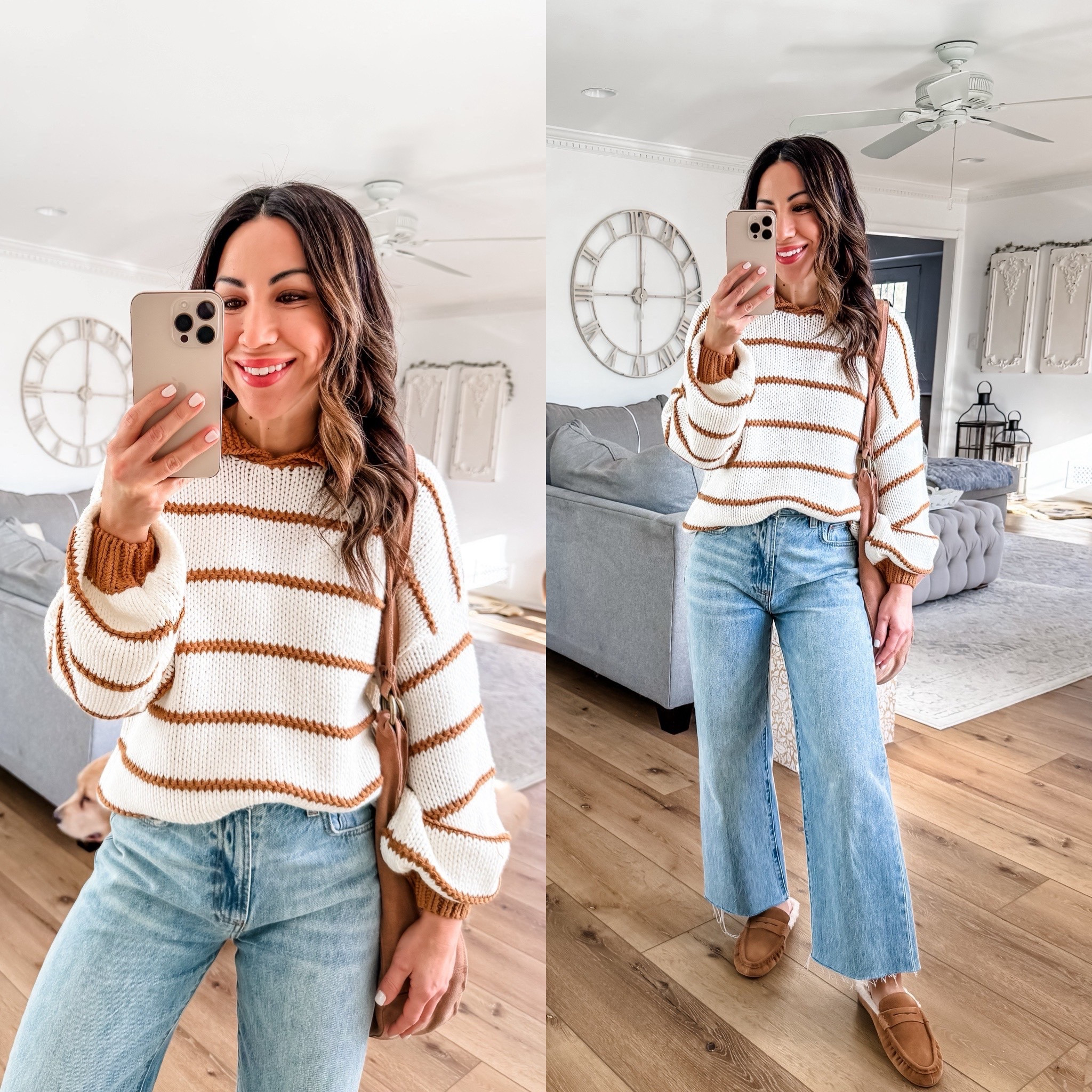 Small striped sweater. Jeans 25. I cut them. Color 7 yrs bleu taboo. Sherpa mules TTS.

#LTKSaleAlert #LTKFindsUnder50 #LTKOver40