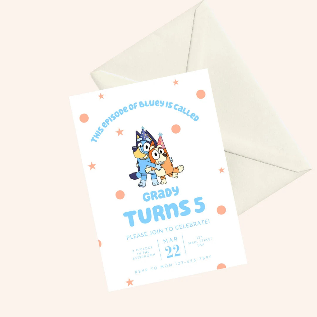 Blue Dog Birthday Invitation, Boy Birthday Invite, Boys Blue Dog Invitation, Kids Party Decor, Bl... | Etsy (US)