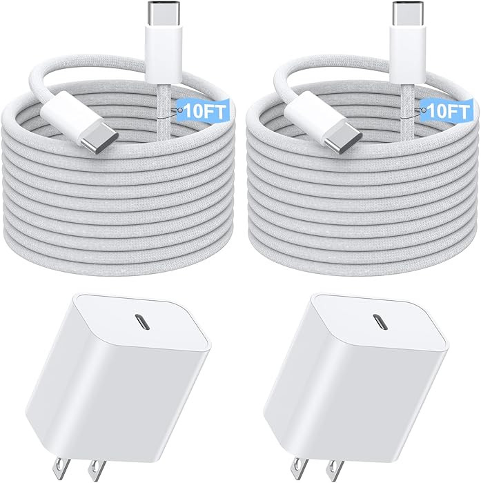 Fast Charging iPhone 17 16 15 Charger,2Pack 10 FT Long USB C Charger woven Cord with 20W USBC Fas... | Amazon (US)