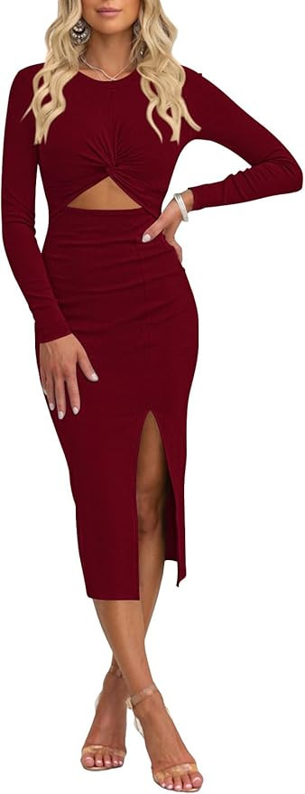 Pink Queen Women's Midi Dress | Crew Neck, Long Sleeve | Amazon (US)