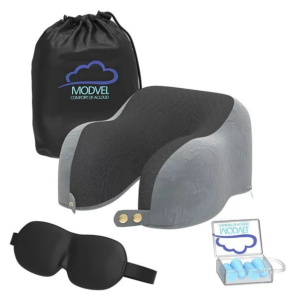 MODVEL Travel Pillow Pure Memory Foam | Neck Cushion for Airplane and Car Trips | Comfortable and... | Walmart (US)