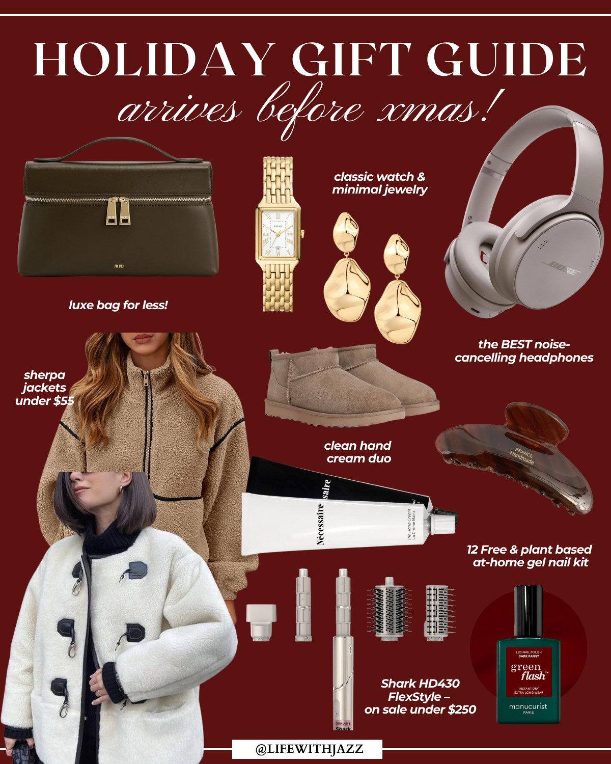 last minute gift ideas that arrive just before xmas on amazon prime! 

luxe gifts / gifts for her / sherpa jackets / headphones / classic watch / minimal jewelry / uggs / hair clip / clean beauty lotion / shark flexstyle / gel polish  

 #LTKGiftGuide #LTKHoliday