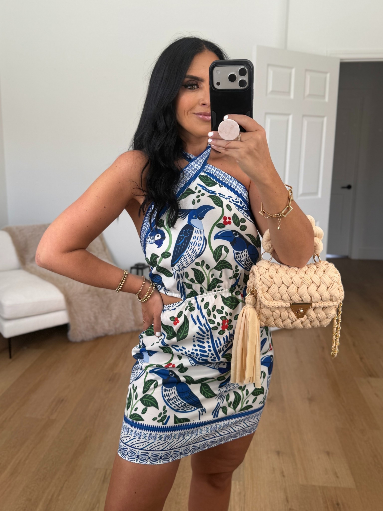 Women's Boho Mini Dress wearing size medium. 
