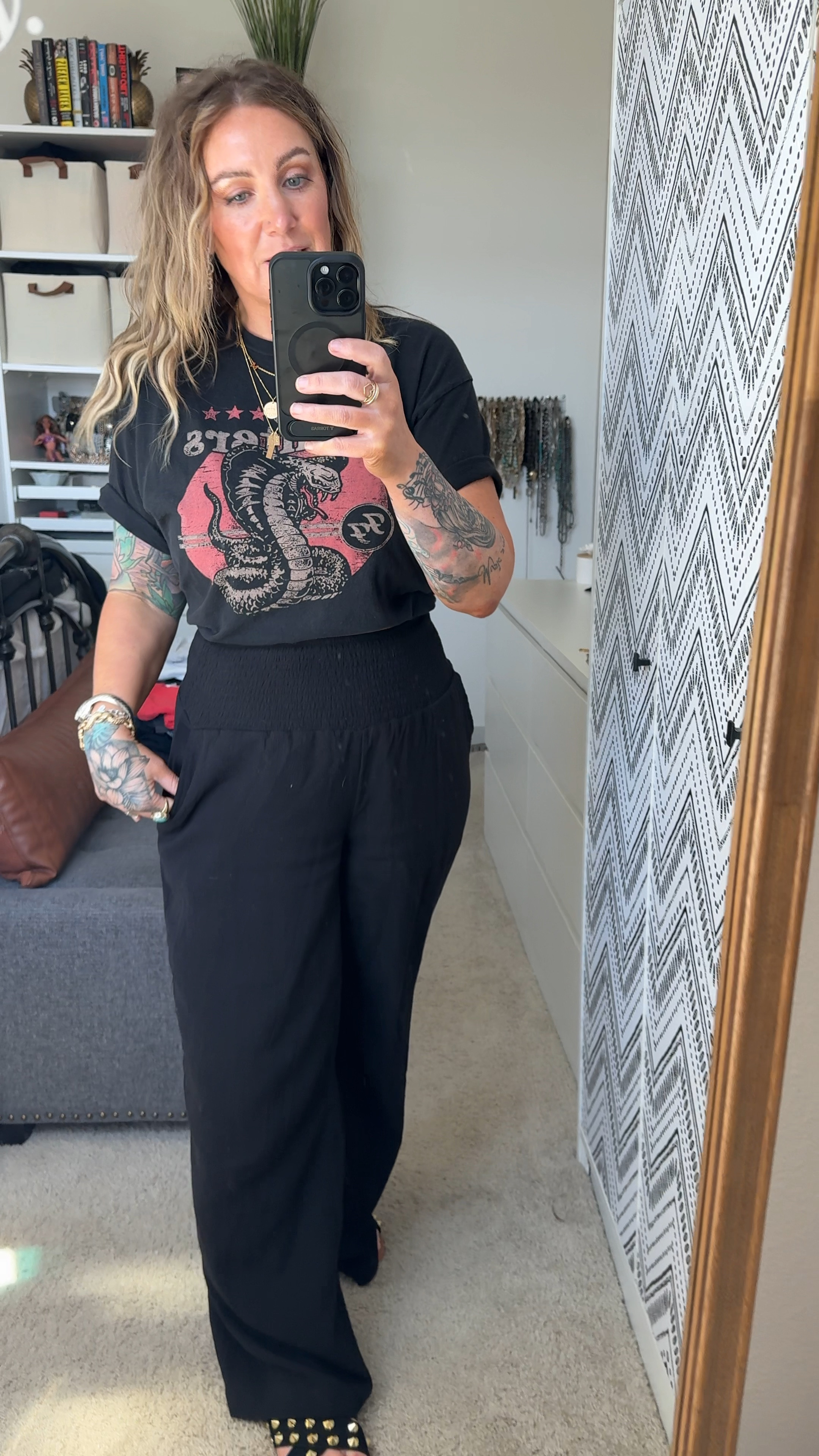 These pants are so good!! I linked them but they’re showing sold out all sizes and colors. I linked similar. But if you’re at your local WalMart, they’re No Boundaries Juniors Wide Leg Smocked Waist pants! Perfect for casual, dressy, beachy. So comfy!! 

#LTKstyletip #LTKover40 #LTKfindsunder50