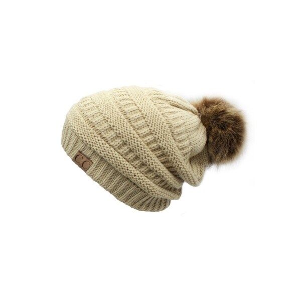 Slouchy Beanie Faux Fur Pom Pom | Bed Bath & Beyond