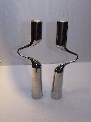 Mikaela Dorfel Pair Modernist Chrome Taper Candle Holders  | eBay | eBay US