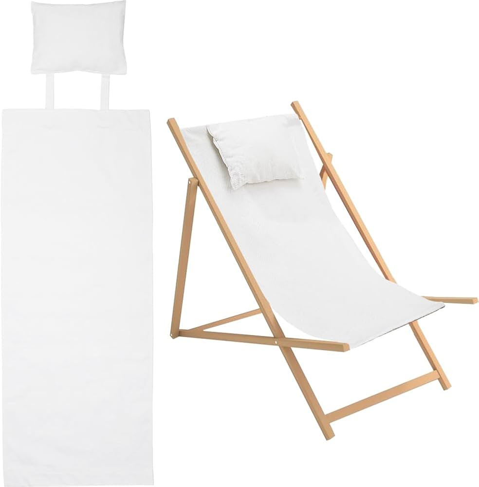 GORGECRAFT 44x16 Beach Sling Chair Canvas Cloth with Pillow 1.5mm Thick White Casual Lounge Chair... | Amazon (US)