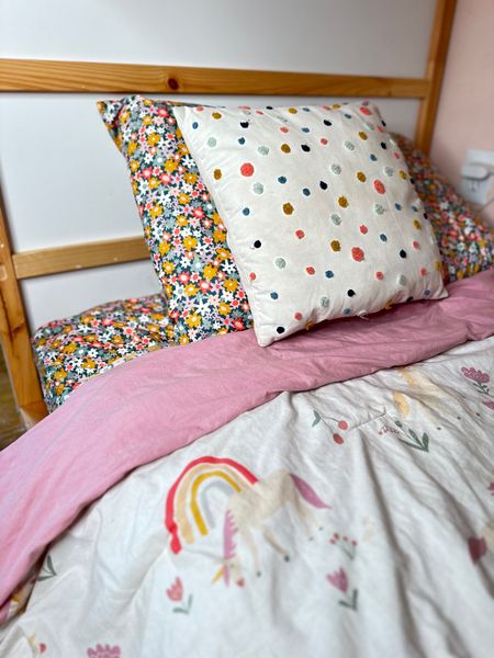 I updated the sheets on my youngest daughter's bed; she insisted on the floral sheets, and I absolutely love them. Once we move ill be buying the matching quilt for her too.

Kids bedding, girls bedding, unicorn bedding, floral bedding

#LTKHome #LTKKids #LTKFindsUnder50