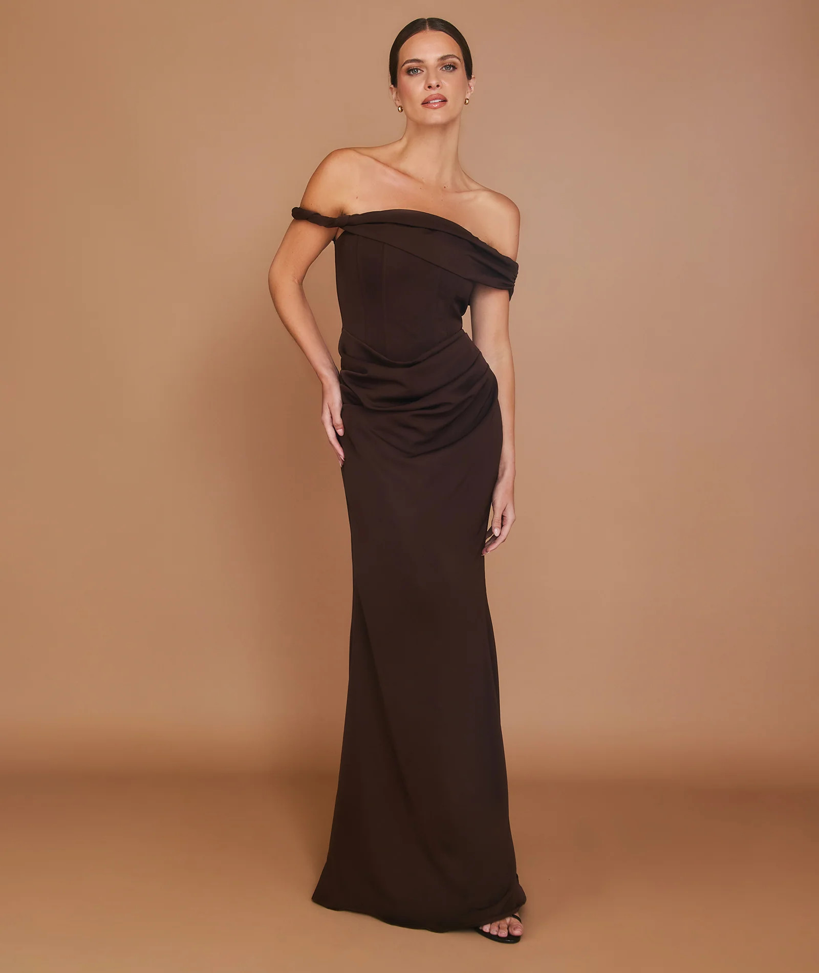 Twist Strap Corset Maxi Dress - Chocolate | Six Stories