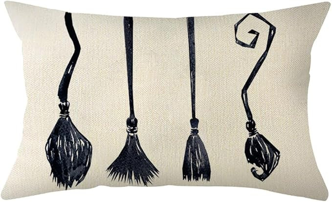 Halloween Witch Broom Throw Pillow Covers, 12 x 20 Inch Black Halloween Pillow Case Decoration fo... | Amazon (US)