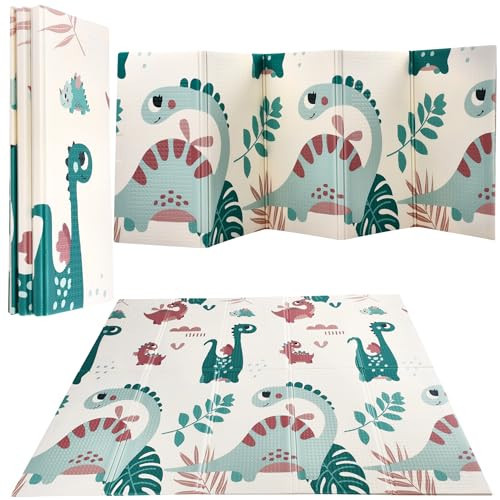 CHILDLIKE BEHAVIOR Baby Play Mat - 78x52.8-Inch Reversible Tummy Time Mat for Infants and Toddlers - Foldable Foam Play Mat for Floor - Portable and Easy to Clean Crawling Mat - Orange and Green Dinos | Amazon (US)