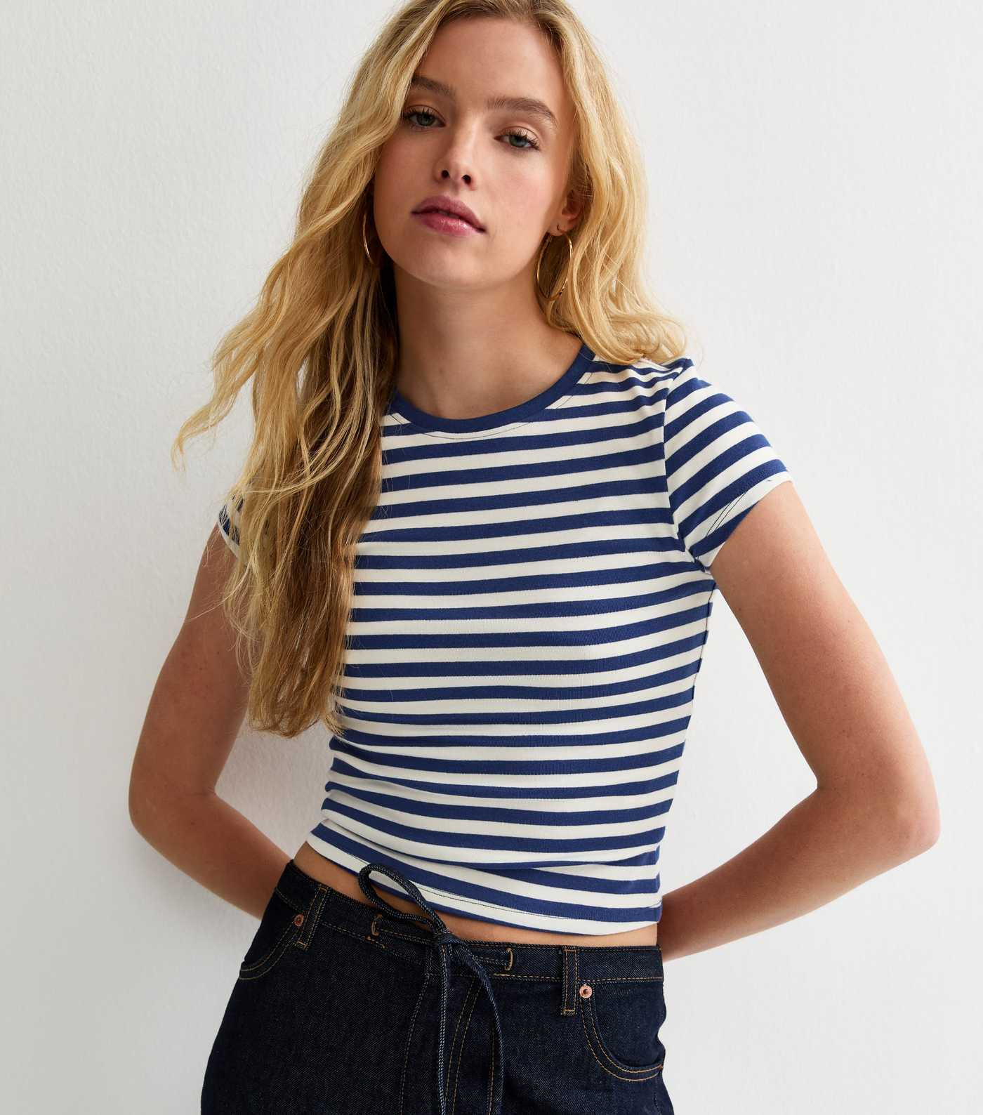 Blue Striped Cropped T-Shirt | New Look | New Look (UK)