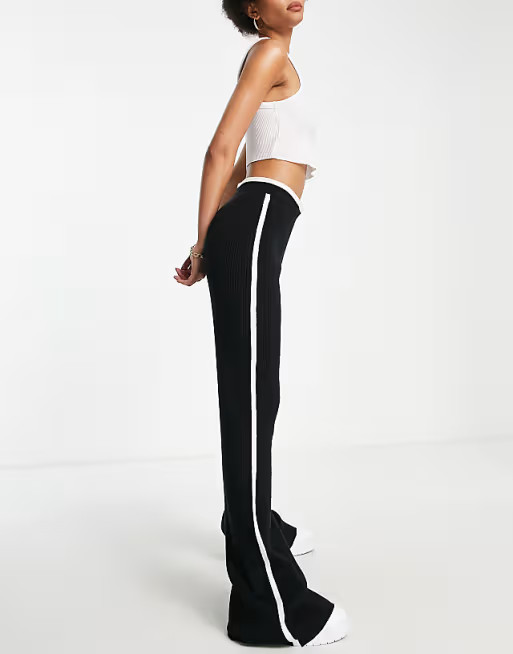 4th & Reckless Tall contrast piping open back knitted pants in black - part of a set | ASOS (Global)