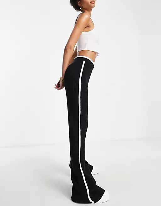 4th & Reckless Tall contrast piping open back knitted pants in black - part of a set | ASOS (Global)