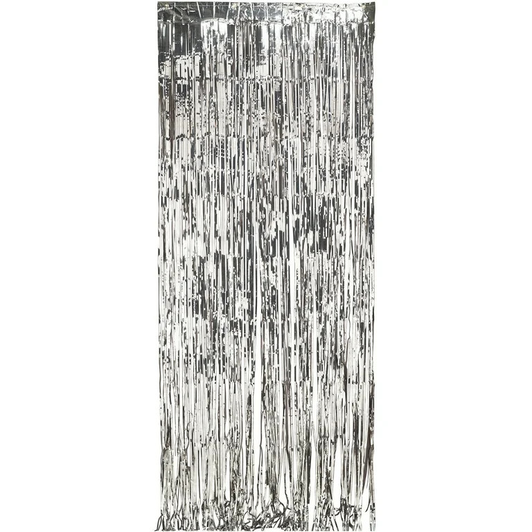 Silver Metallic Foil Fringe Door Curtain Hanging Decoration, 8' x 3' by Way to Celebrate | Walmart (US)