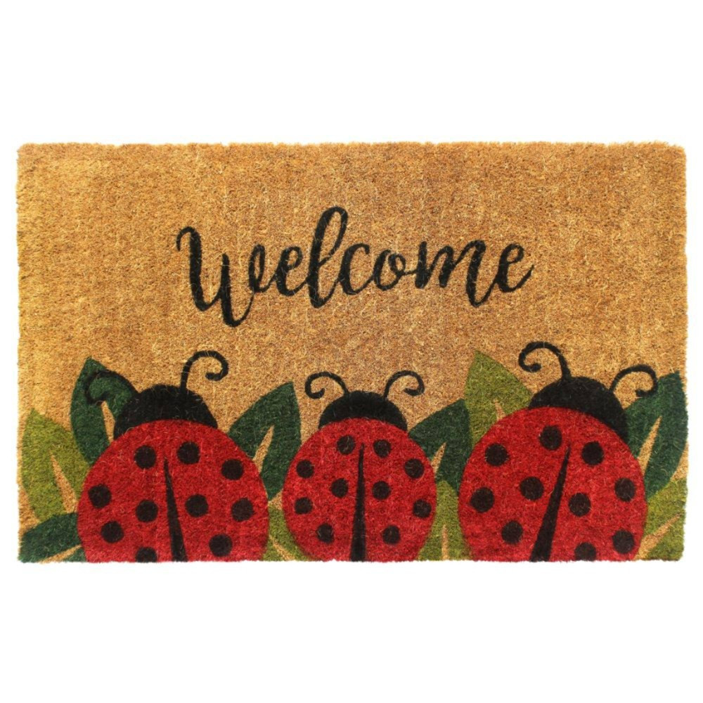 1'6"" x 2'6"" Handloom Woven and Printed Ladybug Coir Doormat Red/Black/Green - Raj | Target