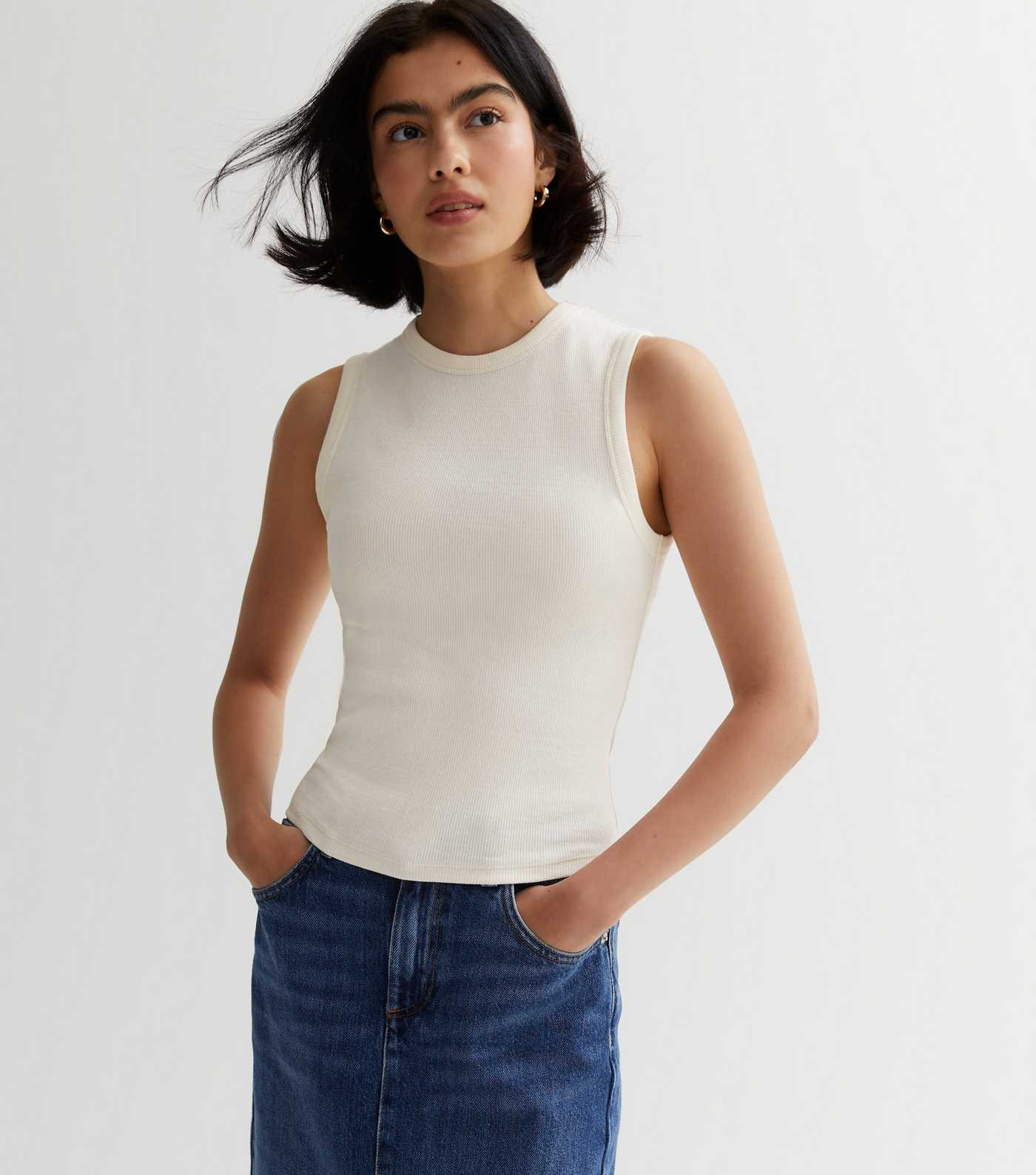 Off White Ribbed Jersey Vest | New Look | New Look (UK)