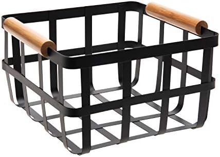 Simplify Square Black Metal Storage Basket with Bamboo Handles, Farmhouse Style, Home Organizer, Dec | Amazon (US)