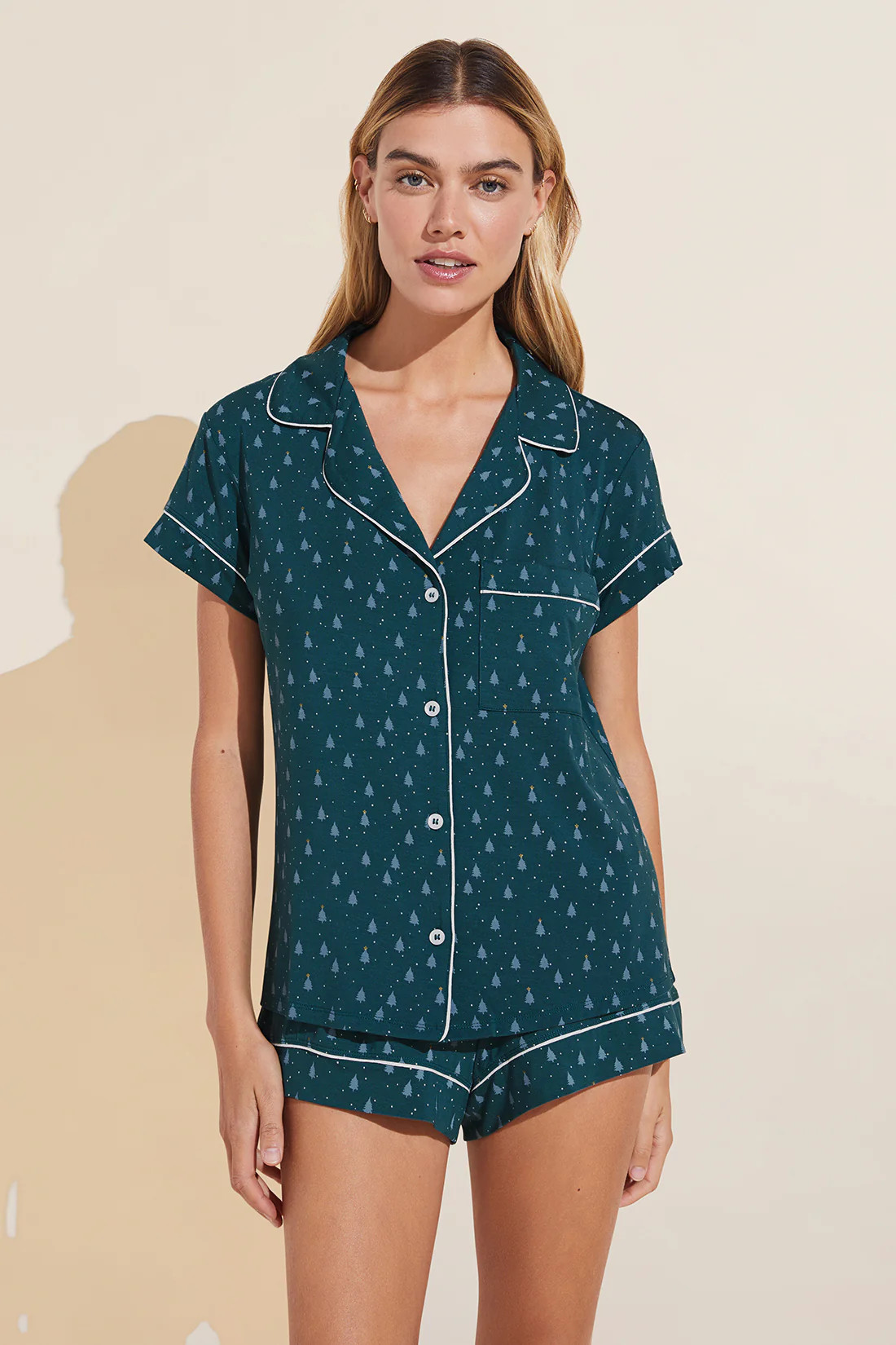Gisele Printed TENCEL™ Modal Shortie Short PJ Set - Forest Foil Evergr - Eberjey | Eberjey