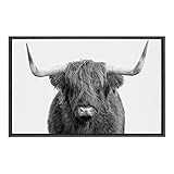 Kate and Laurel Sylvie Highland Cow Framed Canvas Wall Art by Amy Peterson, 23x33 Gray, Rustic Wall  | Amazon (US)