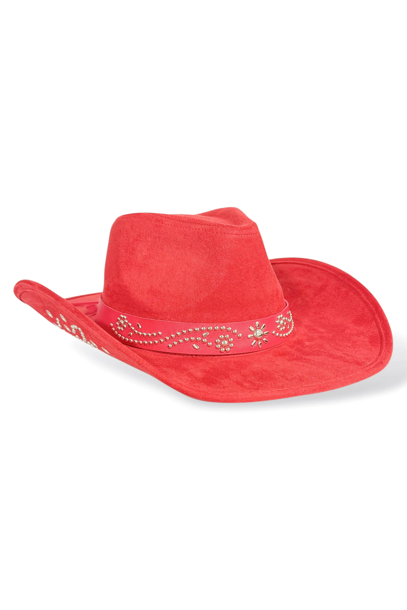Bell and Whistles Red Studs and Floral Cowgirl Hat Red | The Willow Tree