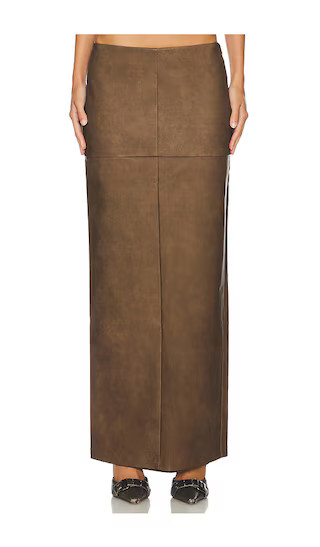Mazu Faux Leather Maxi Skirt in Distressed Brown | Revolve Clothing (Global)