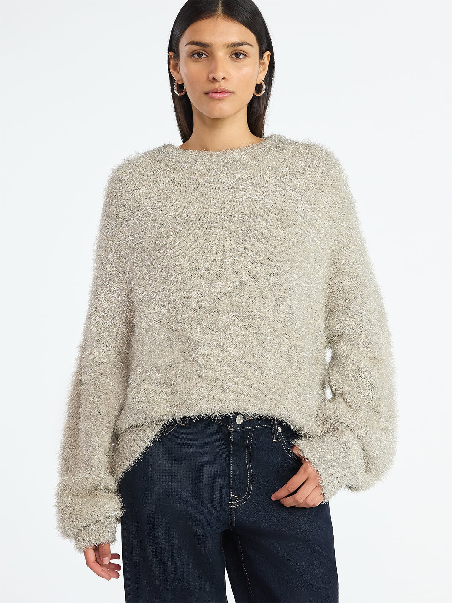 Scoop Women's Tinsel Knit Tunic Sweater with Long Sleeves, Midweight, Sizes, XS-XXL | Walmart (US)