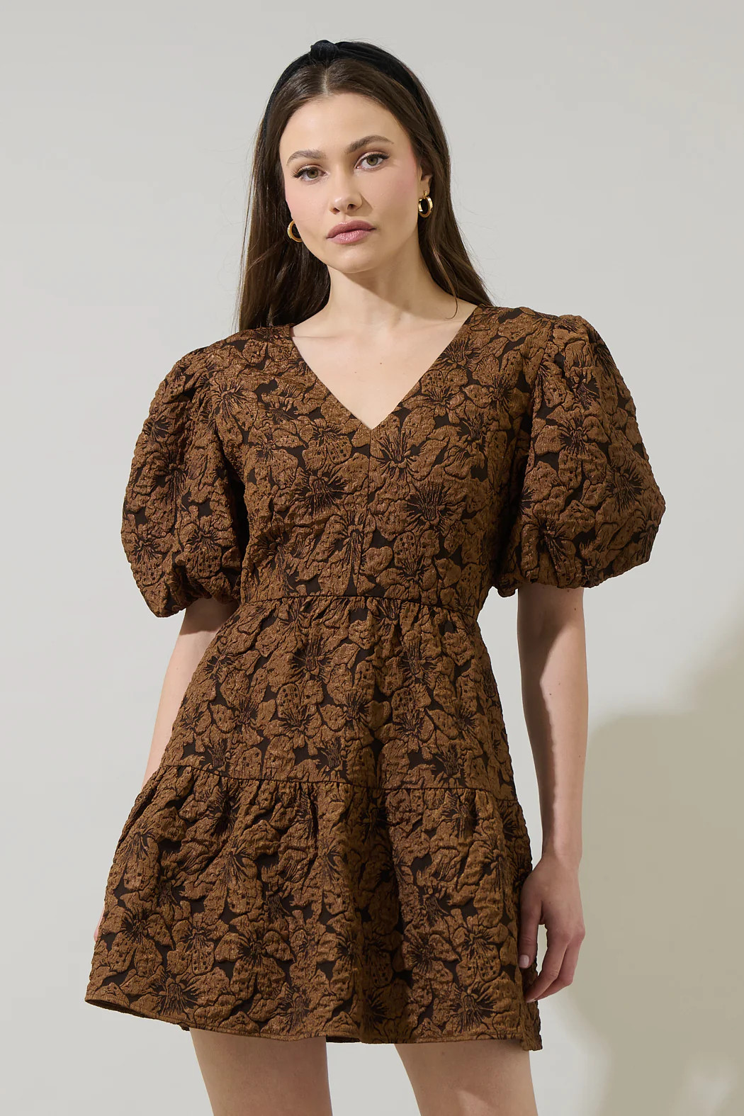 Russa May Floral Jacquard Tiered Mini Dress | Sugarlips