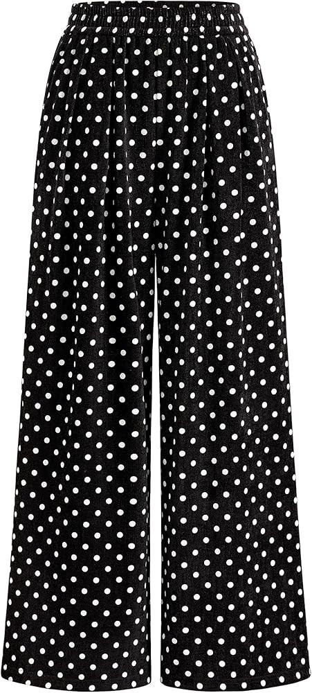 PRETTYGARDEN Casual Women's Pants 2026 Elastic Waist Palazzo Long Pajama Wide Leg Trousers Knit F... | Amazon (US)