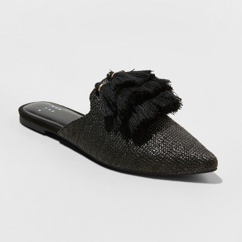 Women's Anotoinette Woven Tassle Pointed Mules - A New Day™ Black | Target