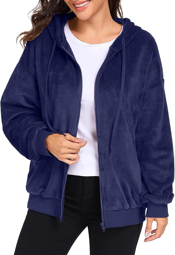 PrinStory Womens Sherpa Jacket Fleece Hoodie Zip Up Coats Winter Sweater Cardigan with Pockets | Amazon (US)