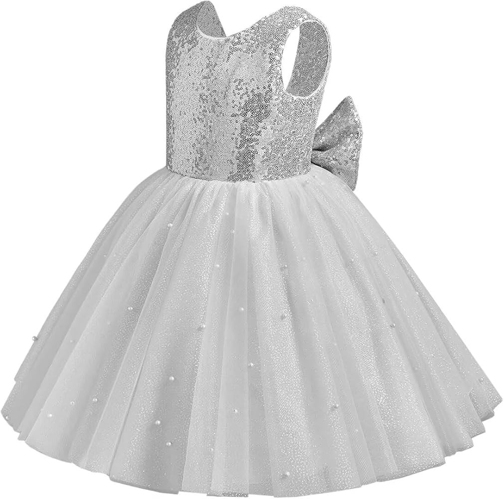 Sparkle Sequin Tulle Flower Girl Dress for Wedding Kids Princess Pageant Dress Pearls Bow Prom Ba... | Amazon (US)