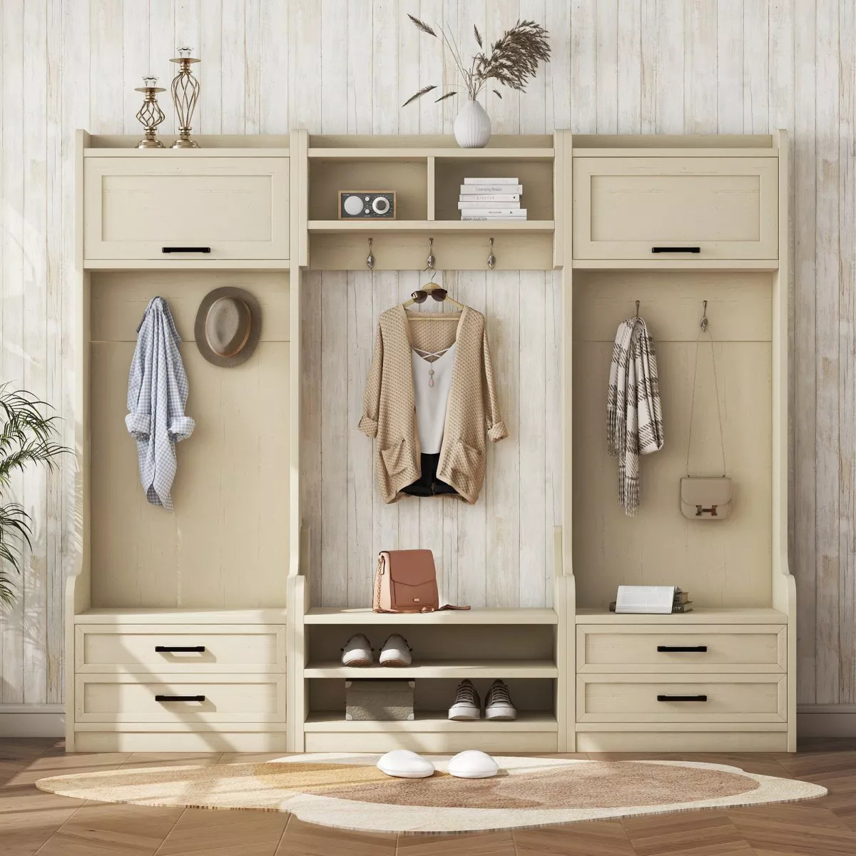 4-In-1 Detachable Particle Board Hall Tree Entryway With Bench,Coat Rack With 7 Hooks And Shoe St... | Target