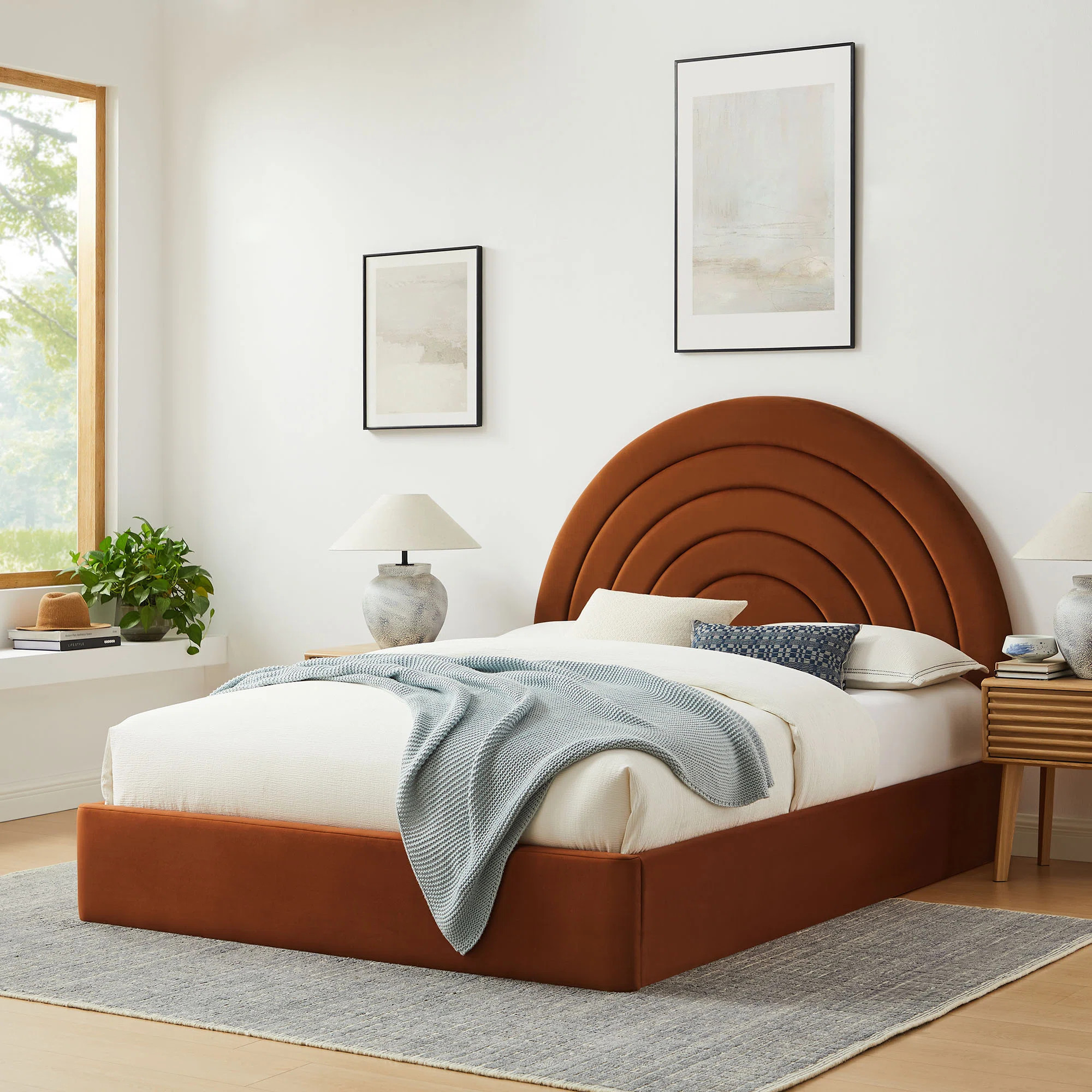 Solana Arched Performance Velvet Twin Platform Bed In Rust | Wayfair North America