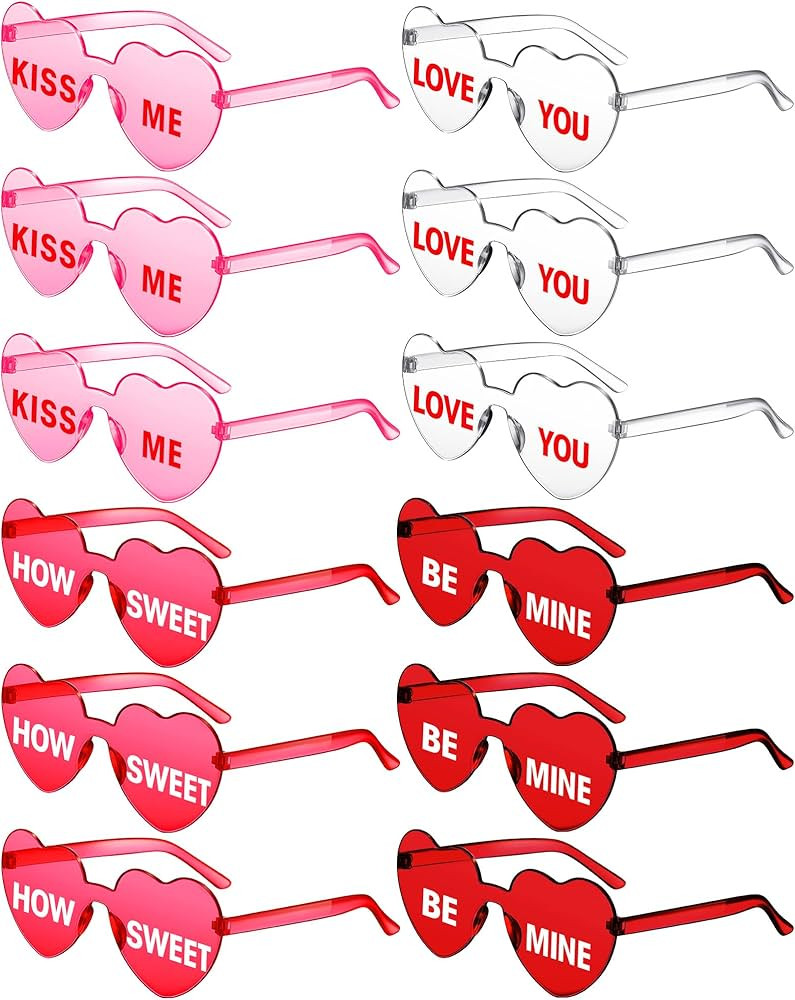LEIFIDE 12 Pieces Valentine Heart Shape Rimless Sunglasses Conversation Heart Glasses Fun Eyewear... | Amazon (US)