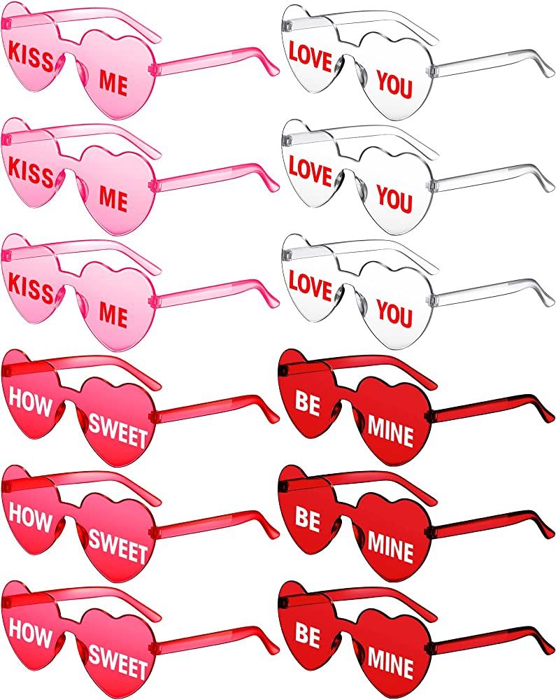 LEIFIDE 12 Pieces Valentine Heart Shape Rimless Sunglasses Conversation Heart Glasses Fun Eyewear... | Amazon (US)