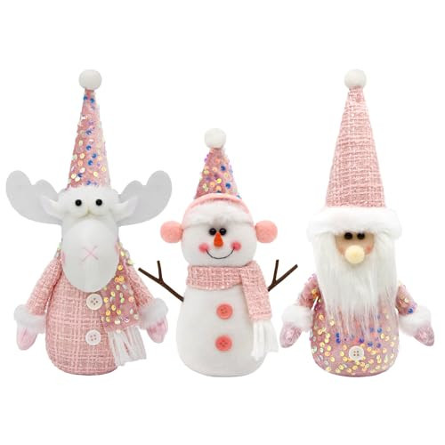Knomeko Pink Christmas Decorations - Set of 3 Snowman, Pink Santa & Reindeer Designs - Adorable Christmas Holiday Decor for Home, Mantle, Shelf - Perfect for Pink Christmas Decorations & Gifts | Amazon (US)