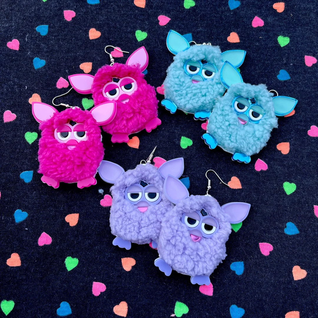 Furry Furby Earrings Pink Blue and Purple Pastel Laser Cut - Etsy | Etsy (US)