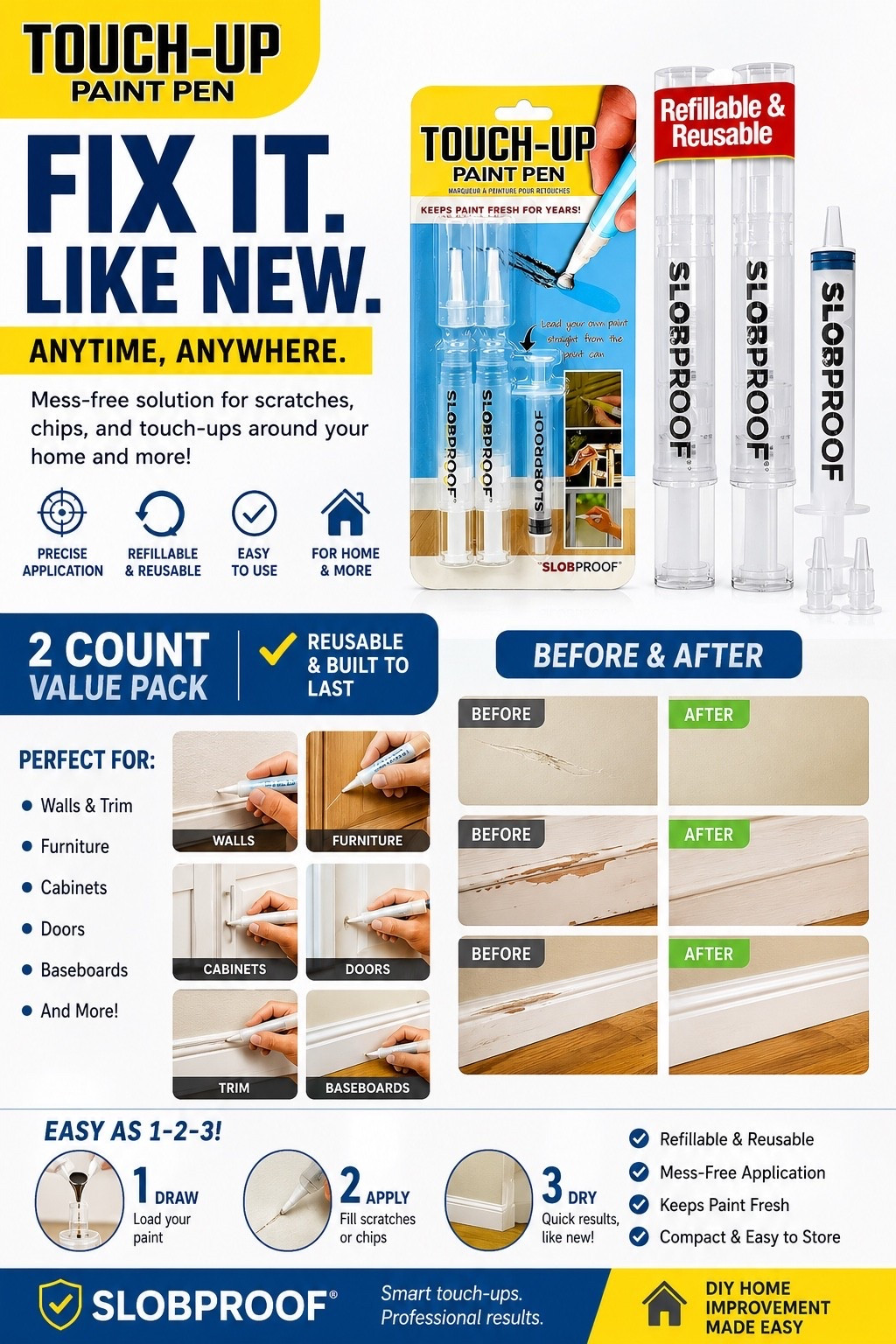 ✨ Wall scuffs? Furniture chips? Baseboard scratches? FIX IT LIKE NEW in seconds. 🖊️🎨

This Touch-Up Paint Pen is the DIY hack every homeowner needs! Refillable, reusable, and completely mess-free — perfect for quick touch-ups around the house without dragging out a paint tray. 🙌

✔️ Precise application
✔️ Easy to use
✔️ Refillable & reusable
✔️ Perfect for walls, trim, cabinets, doors & more

Your home refresh just got WAY easier. 🏡✨

🛒 Grab yours now before they sell out and save yourself time, money, and frustration! #HomeHacks #AmazonFinds #DIYHome #HomeImprovement

#LTKHome