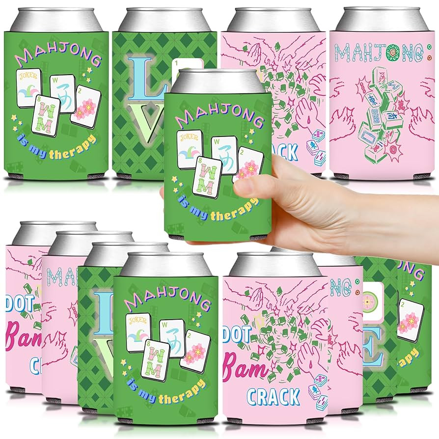 12 Pcs Mahjong Party Can Coolers, Pink and Green Mahjong Can Sleeve for Mahjong Gifts Mahjong Par... | Amazon (US)