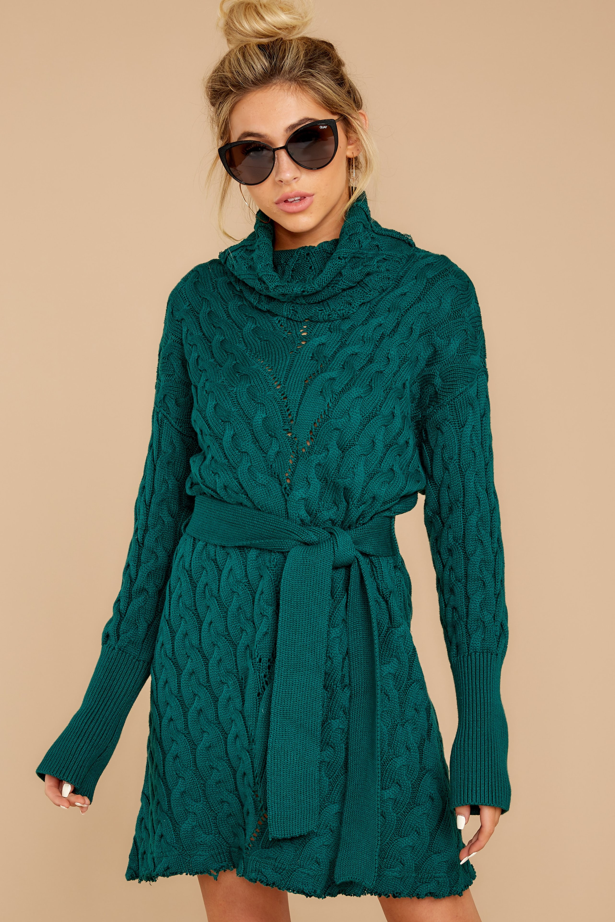 Ready Willing And Cable Knit Teal Green Sweater Dress | Red Dress 