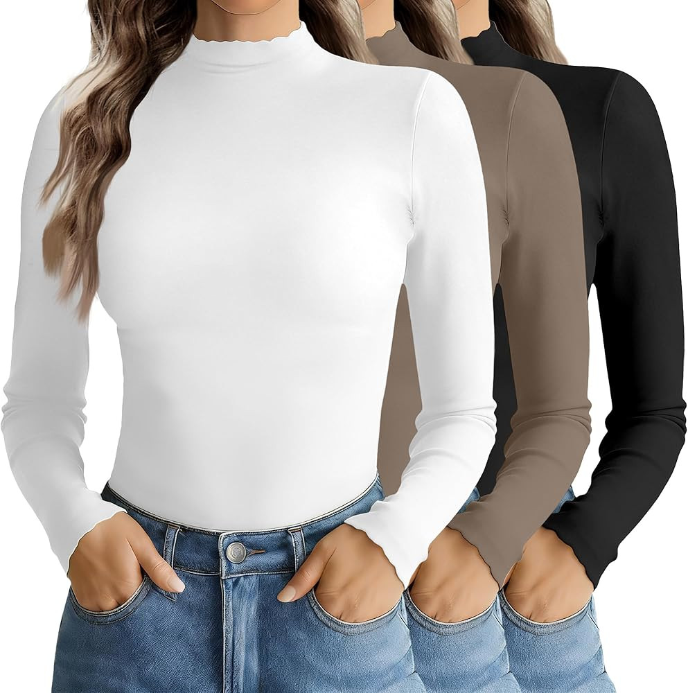 Ekouaer Mock Turtle Neck Tops for Women 3 Pack Long Sleeve Thermal Tops Basic Undershirt Casual B... | Amazon (US)